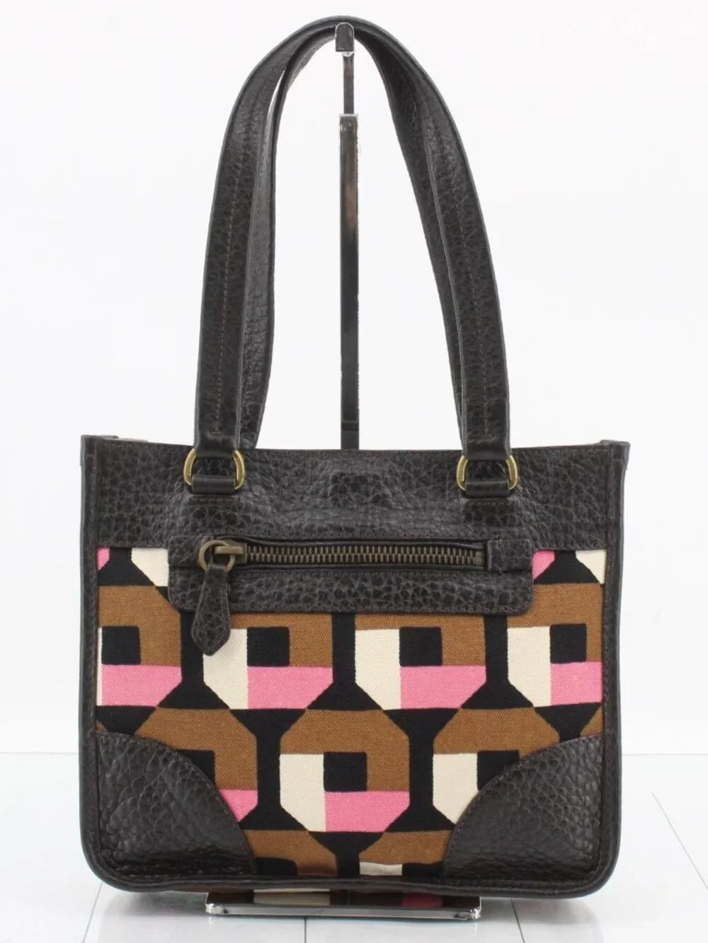 Prada Geometric Canvas & Deerskin Leather Tote